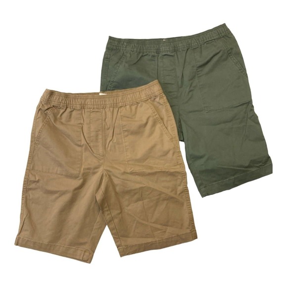 Boys 2-Pack Size 10/12 Woven Shorts Set, Green & Tan w/ Elastic Waist - Picture 1 of 10